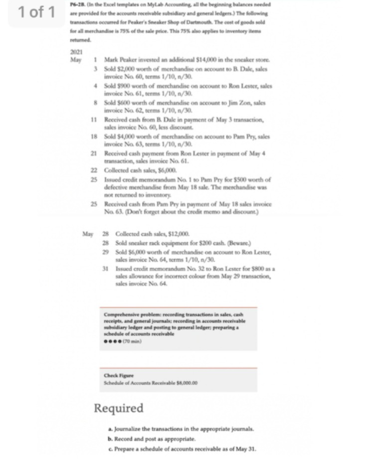 P6-20. On the Excel templates on MyLab Acco ting,