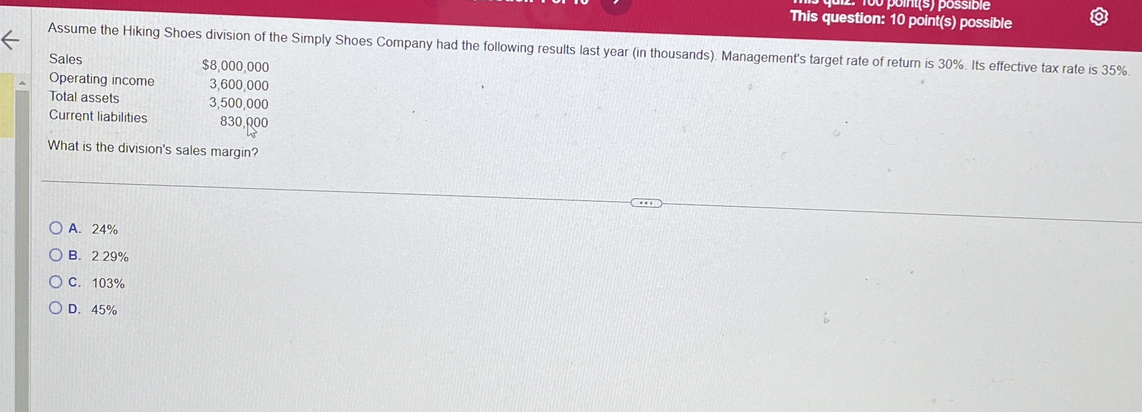This question: 1 0 point ( s ) possible Assume