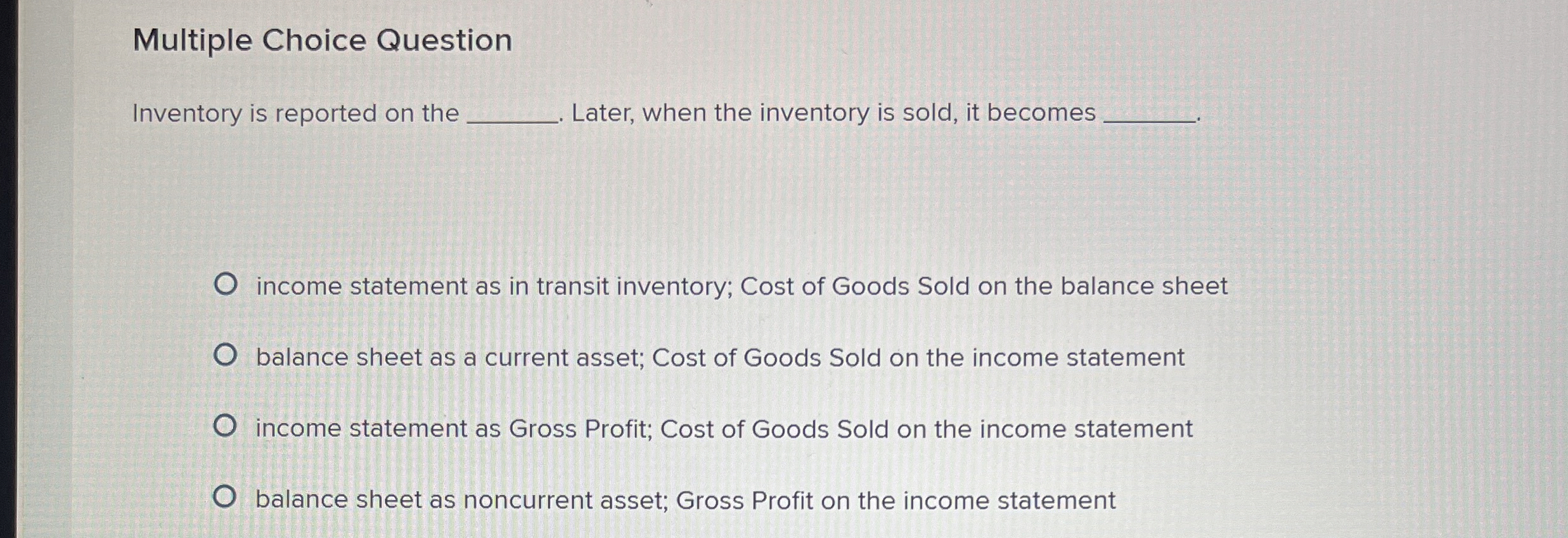 Multiple Choice Question Inventory is reported on