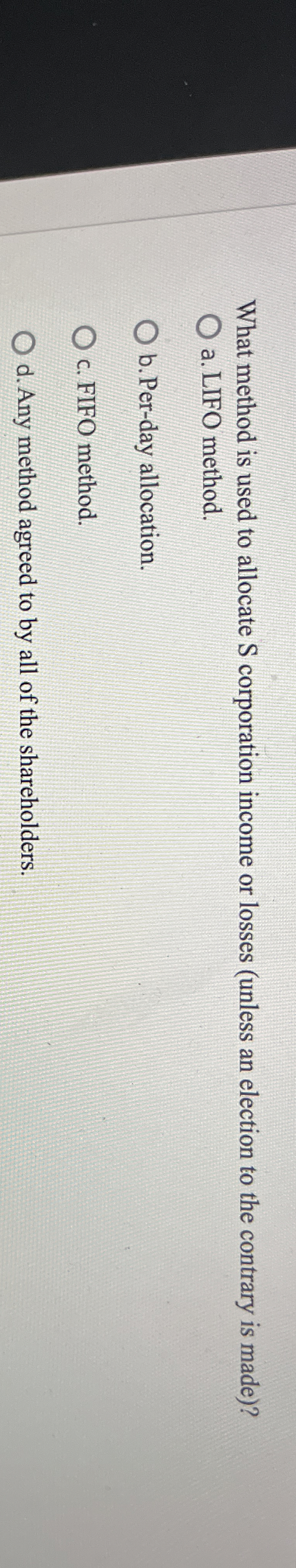 What method is used to allocate S corporation