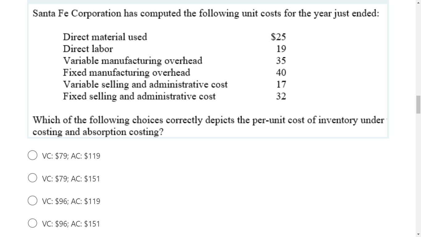 1. Santa Fe Corporation has computed the