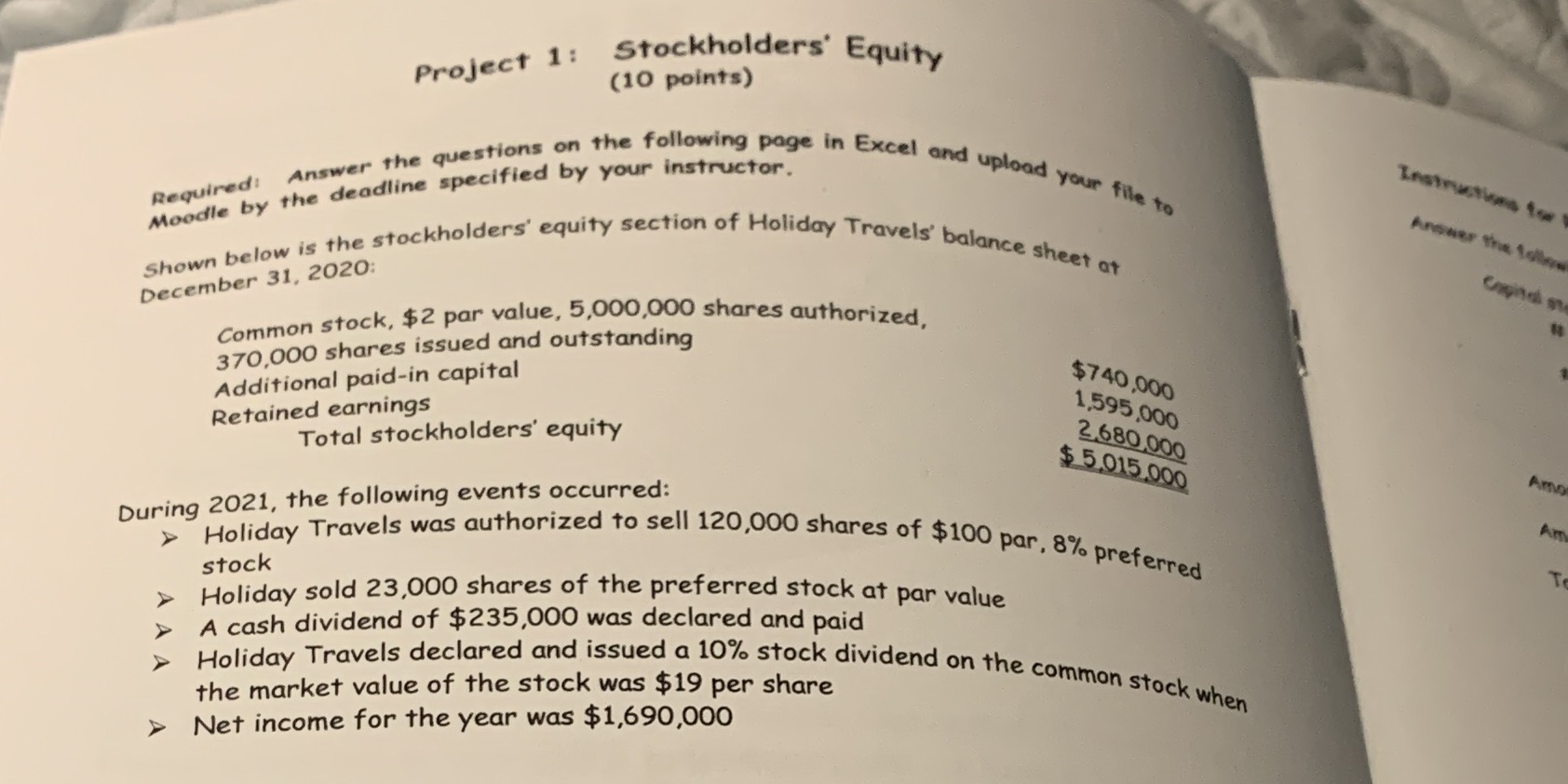 Project 1: Stockholders Equity (10 points)
