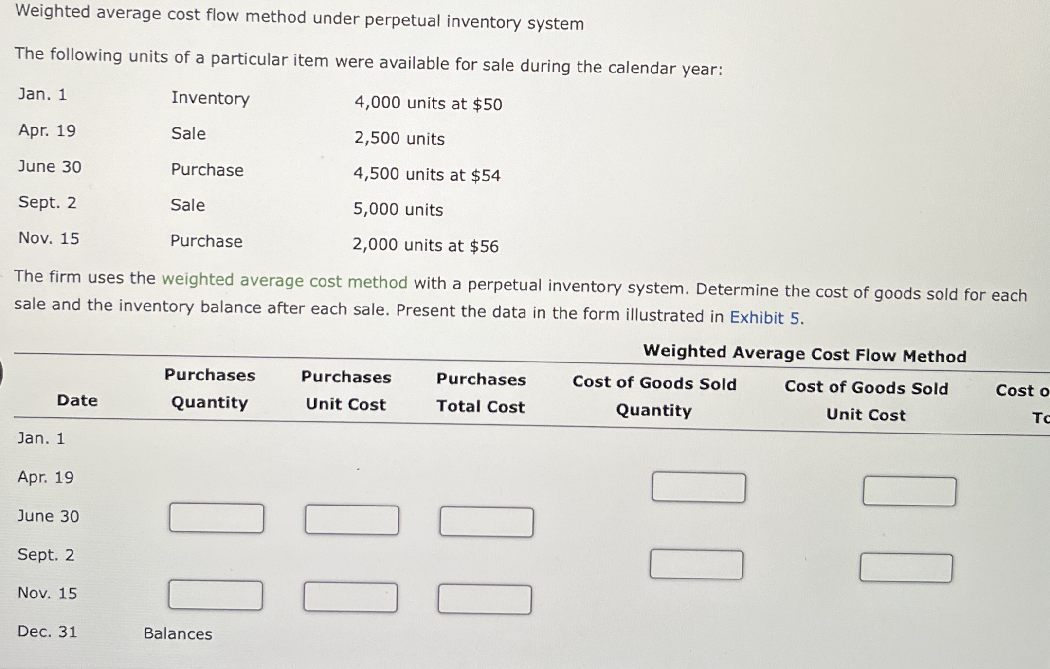Weighted average cost flow method under perpetual