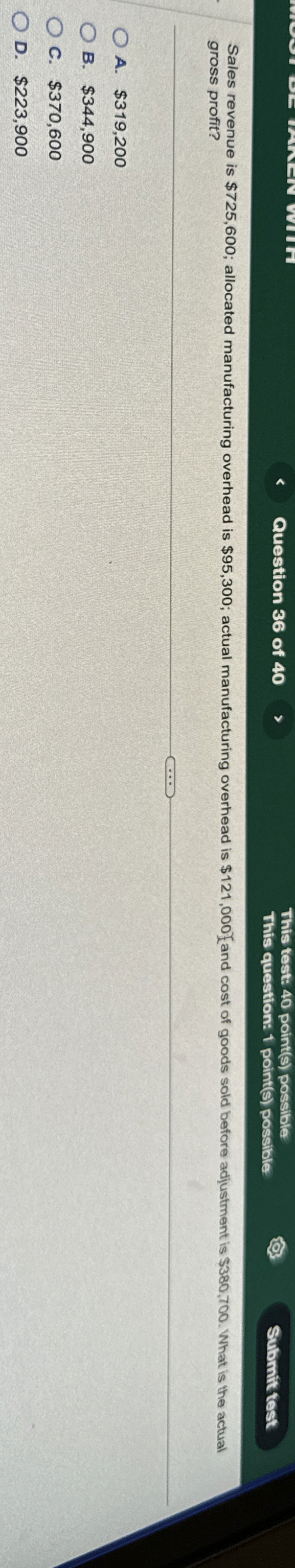 Question 3 6 of 4 0 This test: 4 0 point ( s )