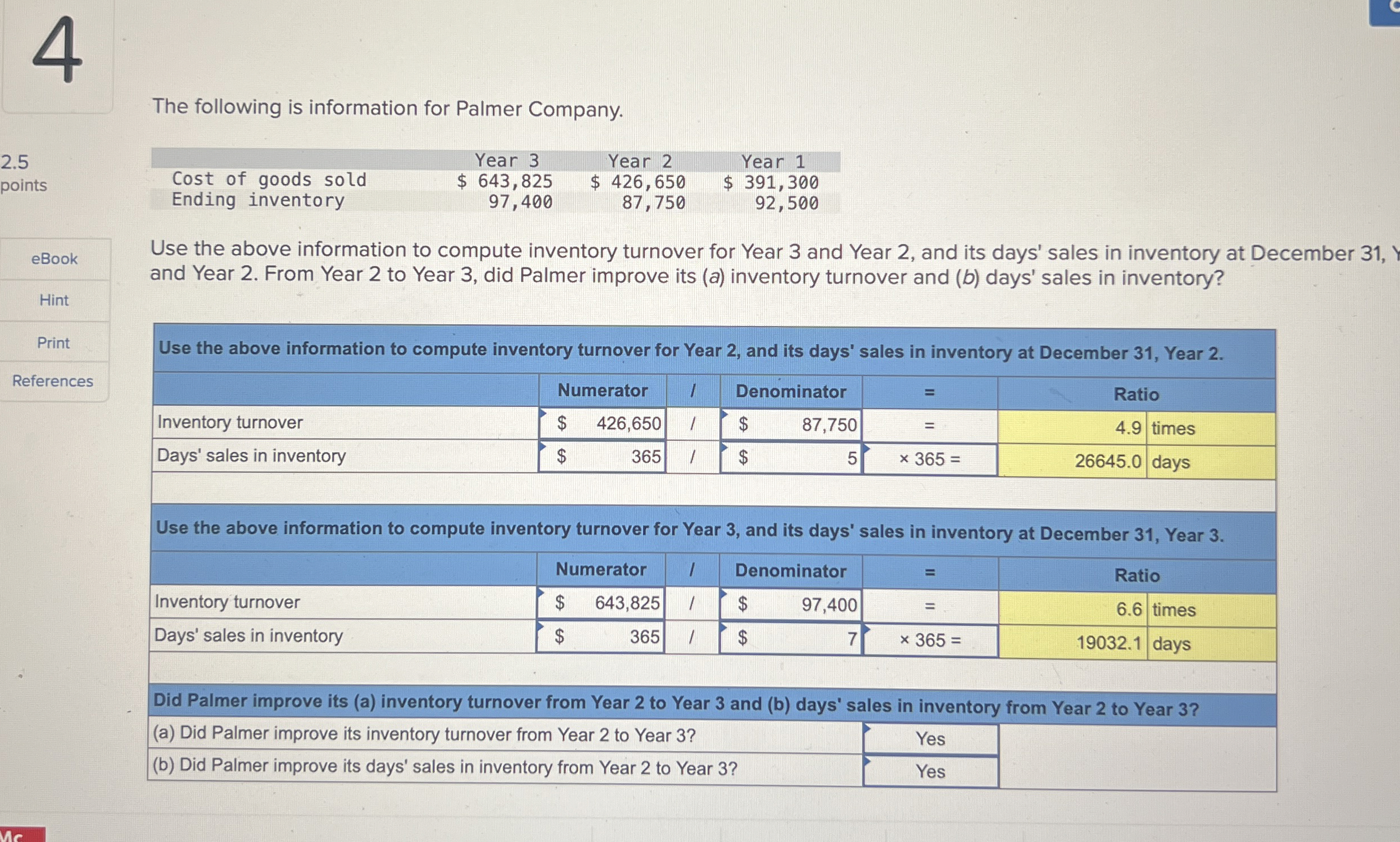 4 The following is information for Palmer
