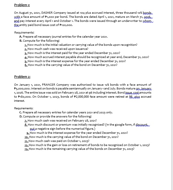 Kindly help me answer problem 1 and 2 please
