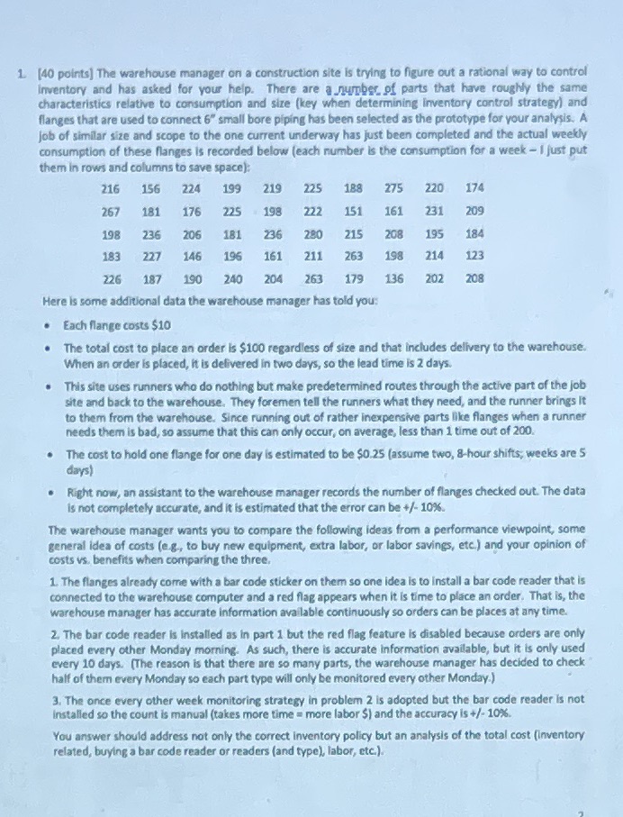 1. [40 points] The warehouse manager on a