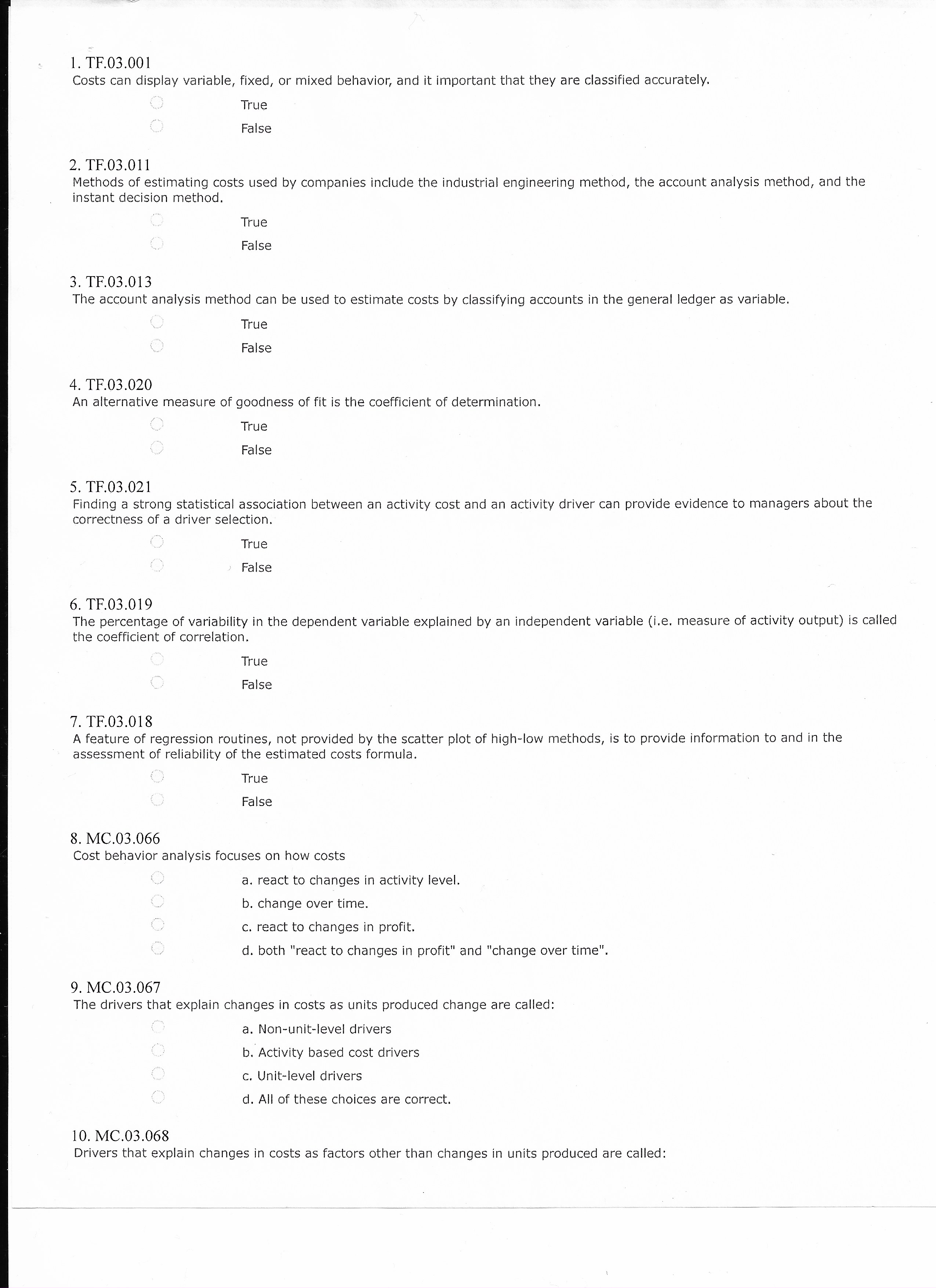 1. TF,03.001 Costs can display variable, fixed,