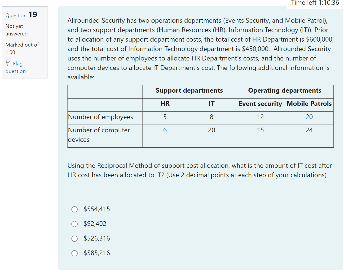 Time left 1:10:36 Question 19 , , . . Allrounded
