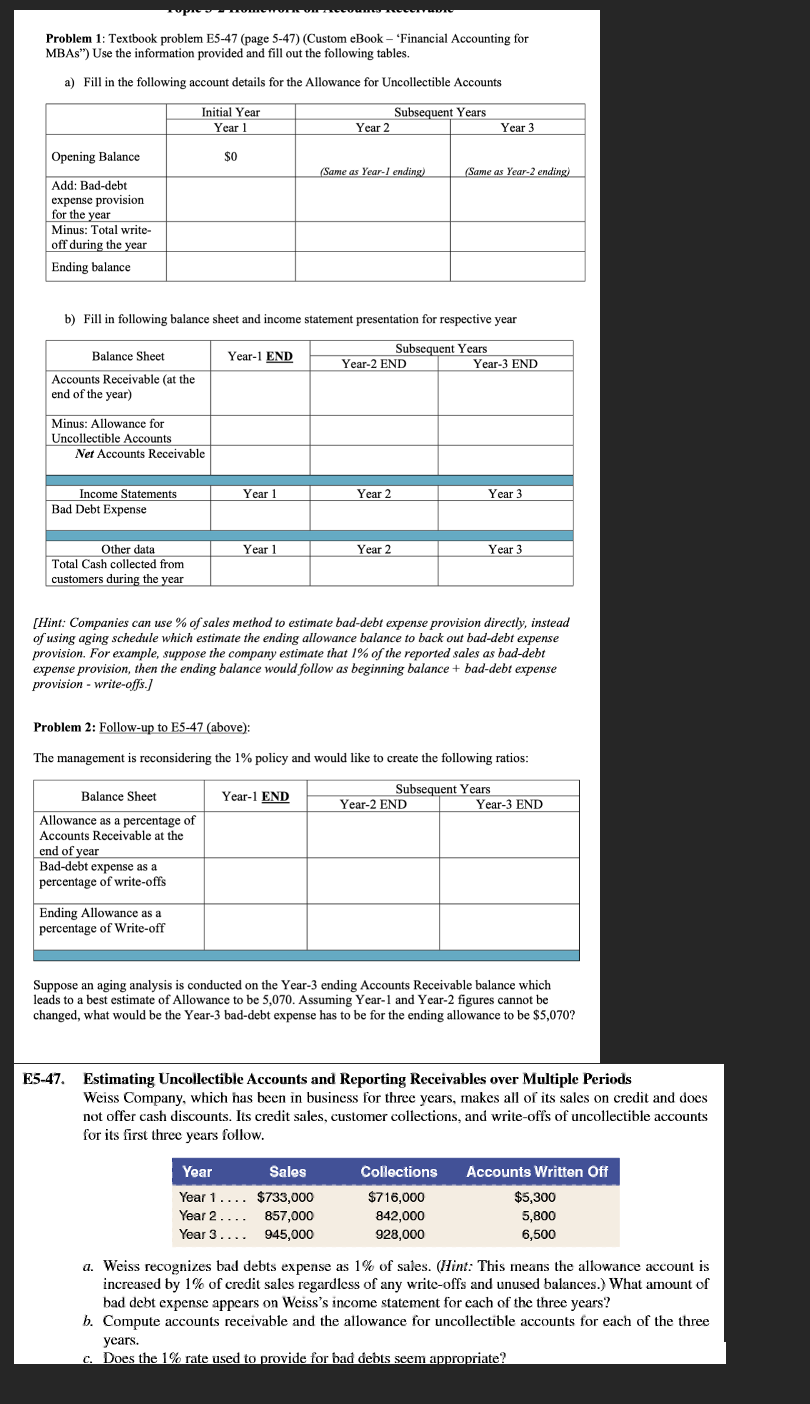 Problem 1 : Textbook problem E 5 - 4 7 ( page 5 -