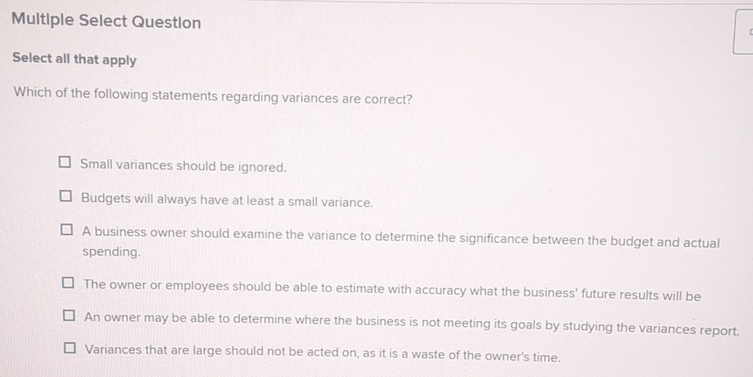 Multiple Select Question Select all that apply