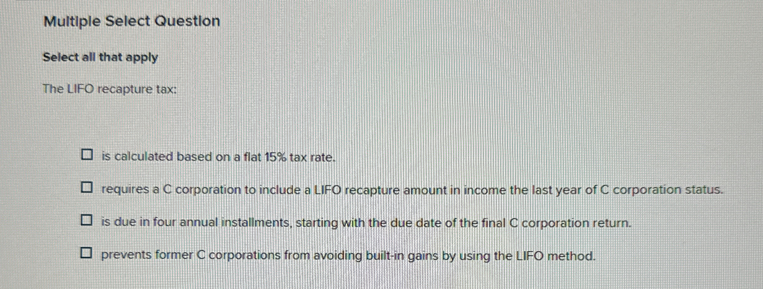 Multiple Select Question Select all that apply