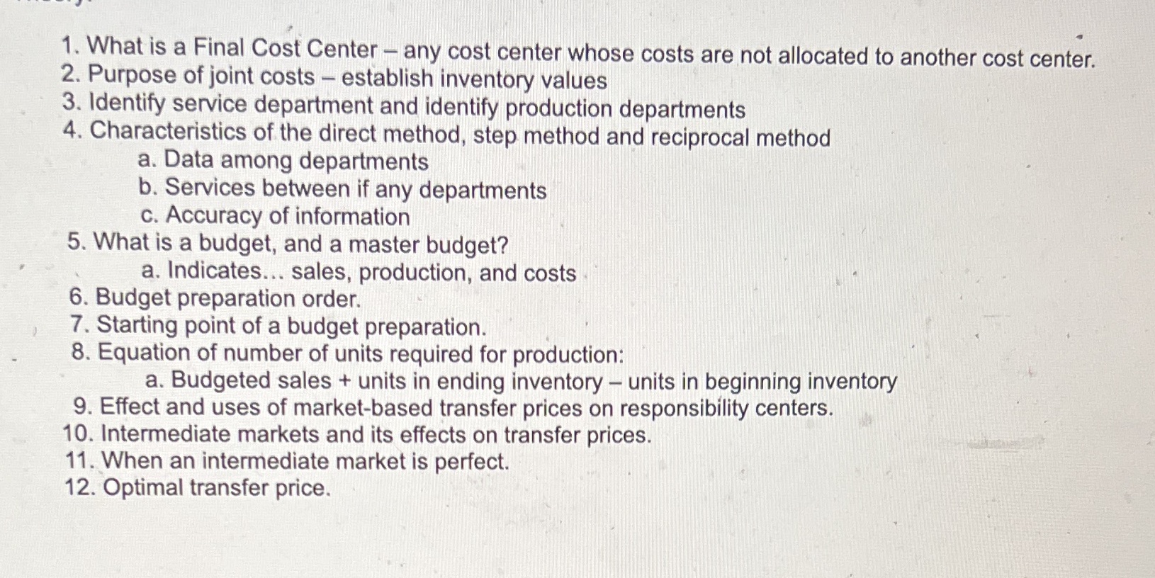 1. What is a Final Cost Center - any cost center