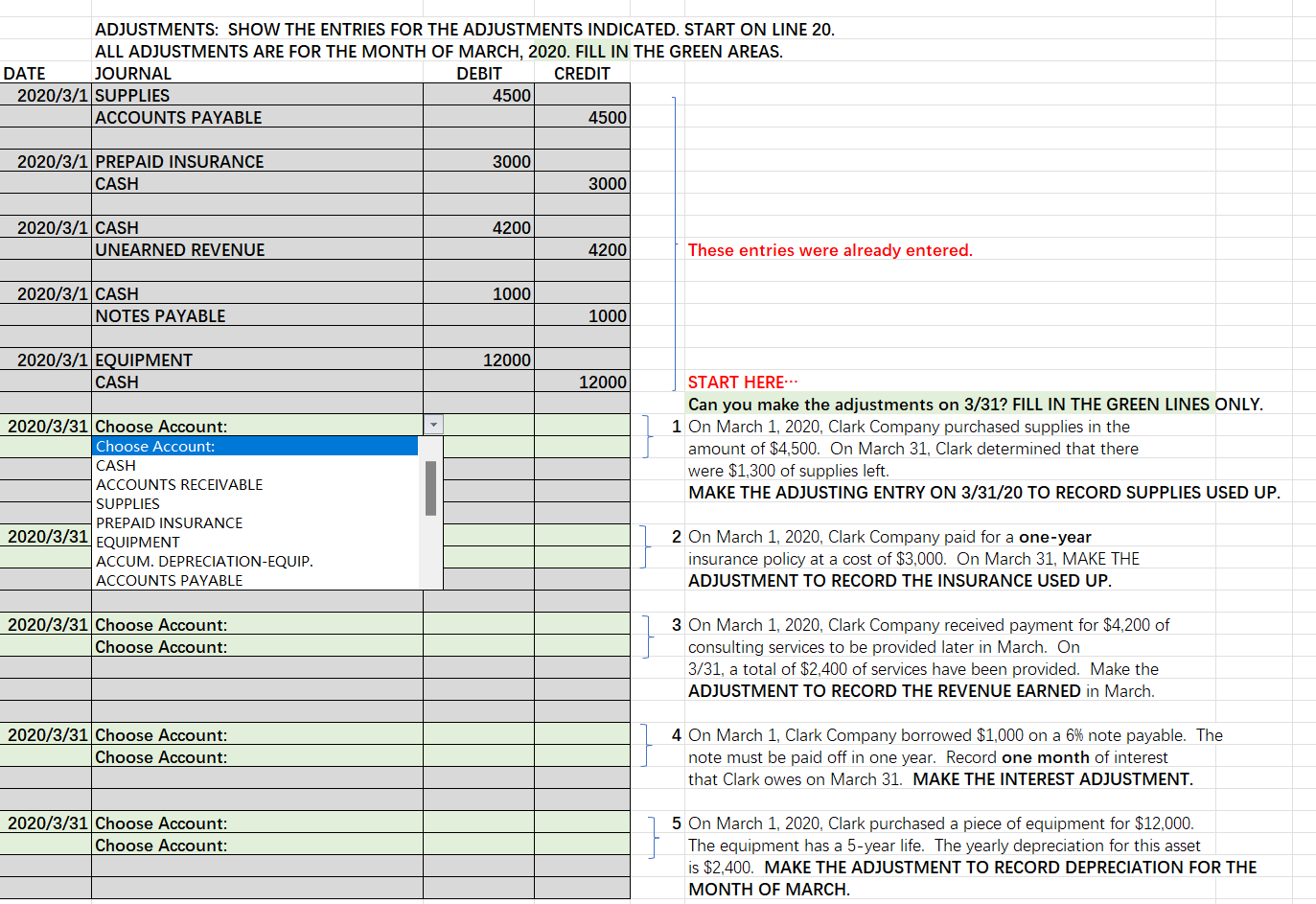 ADJUSTMENTS: SHOW THE ENTRIES FOR THE ADJUSTMENTS