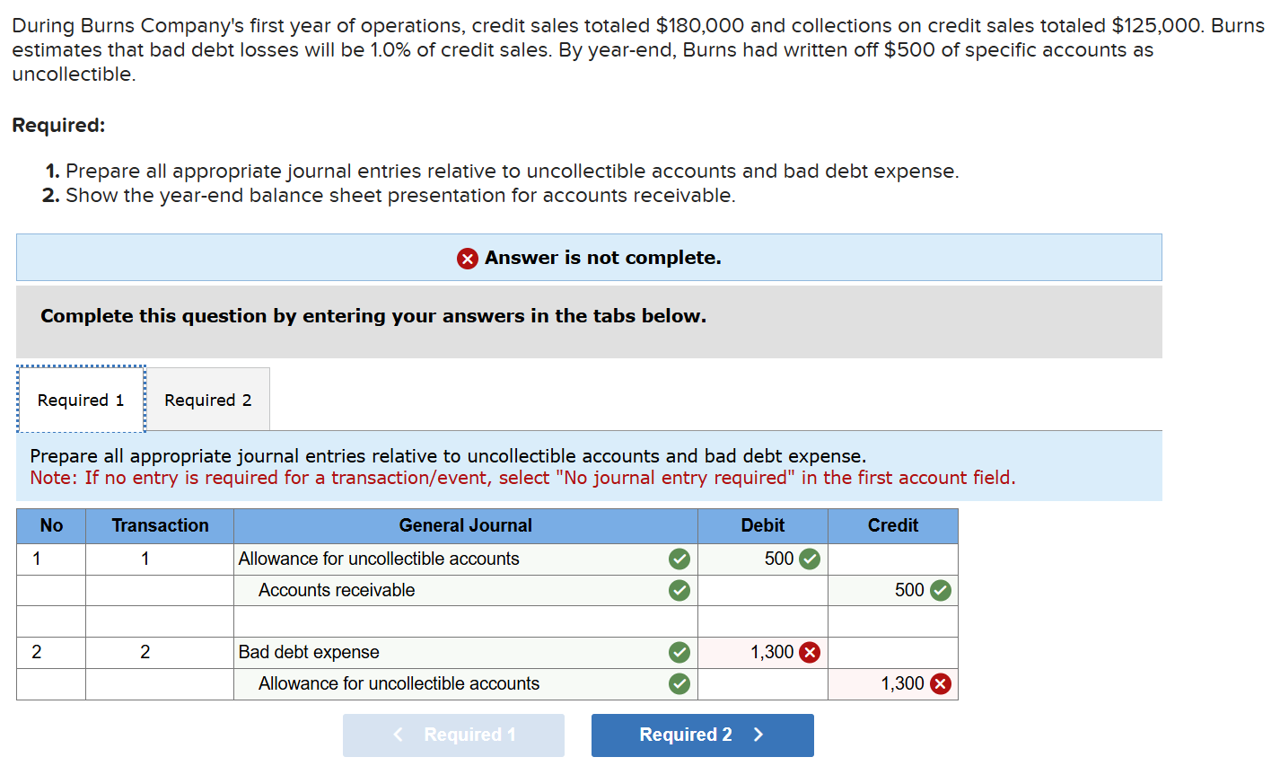 During Burns Company's first year of operations,