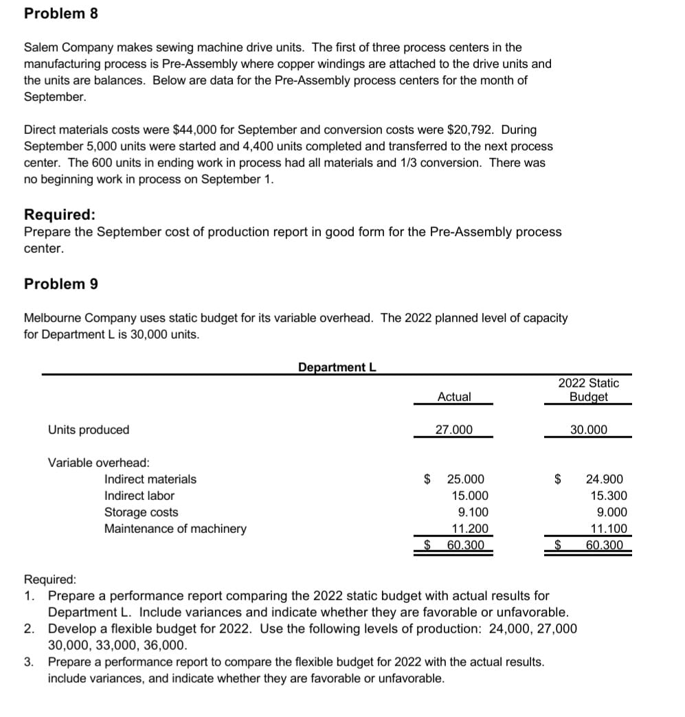 Problem 8 Salem Company makes sewing machine
