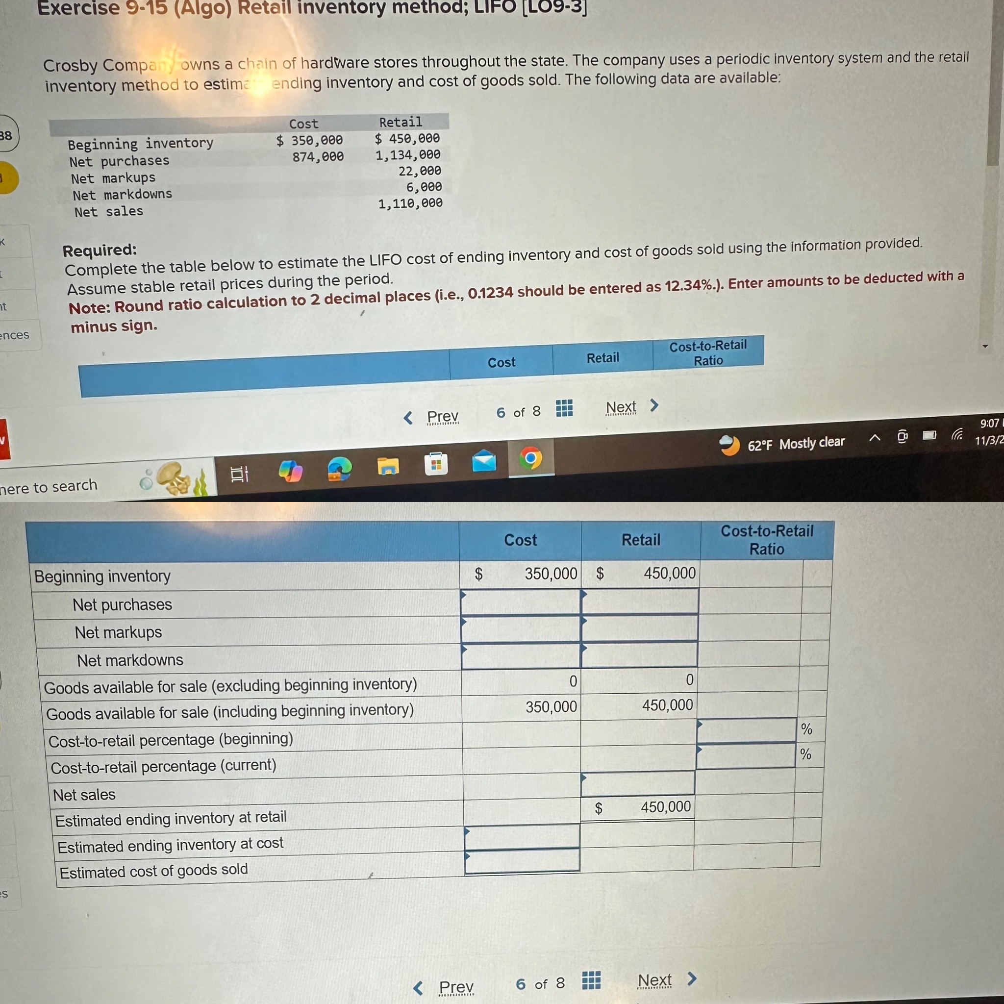 Exercise 9 - 1 5 ( Algo ) Retail inventory