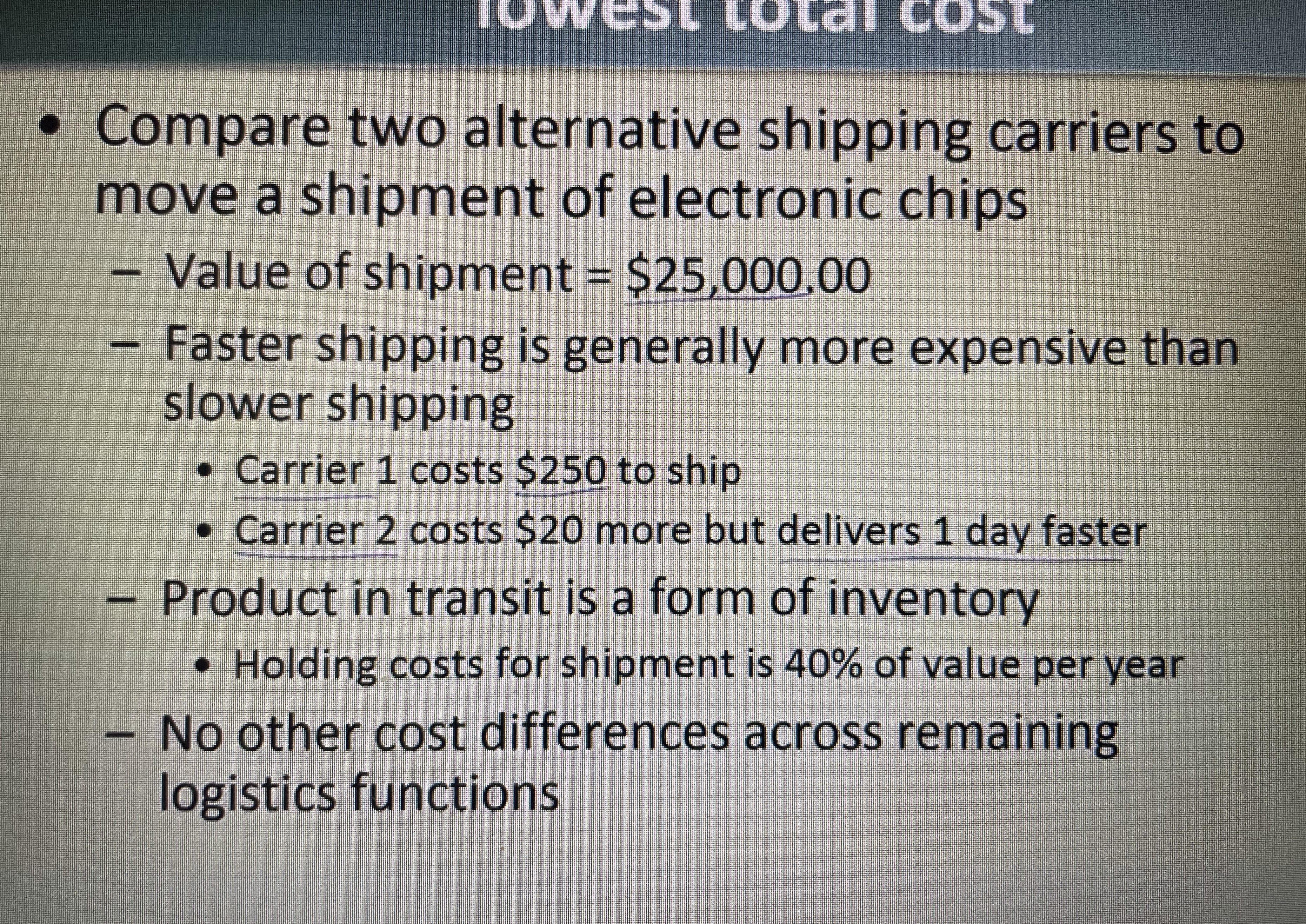 In the example problem, which carrier would be a