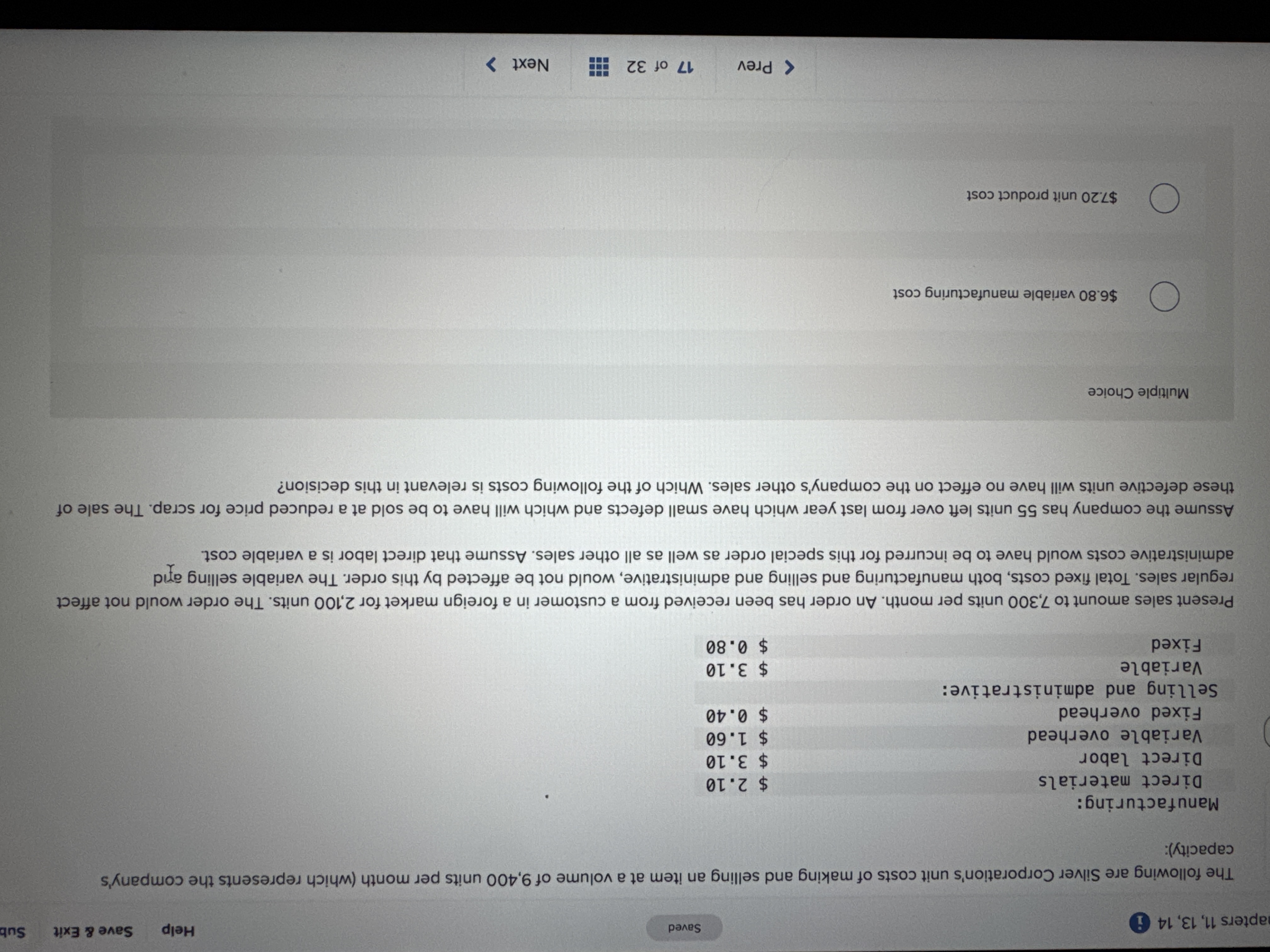 Solve. Multiple choice are $6.80 variable
