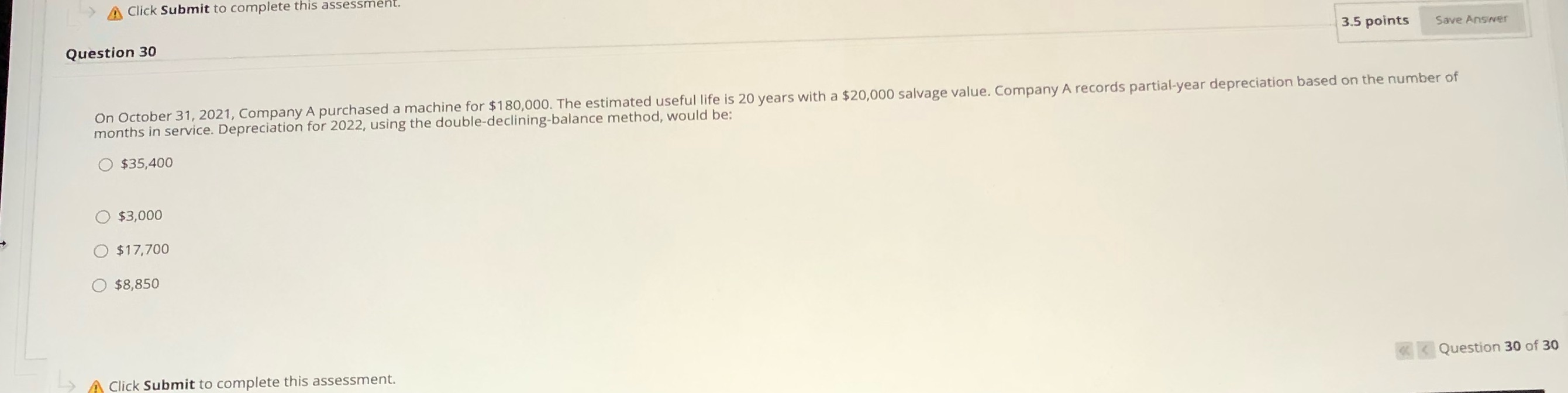 AClick Submit to complete this assessm Question