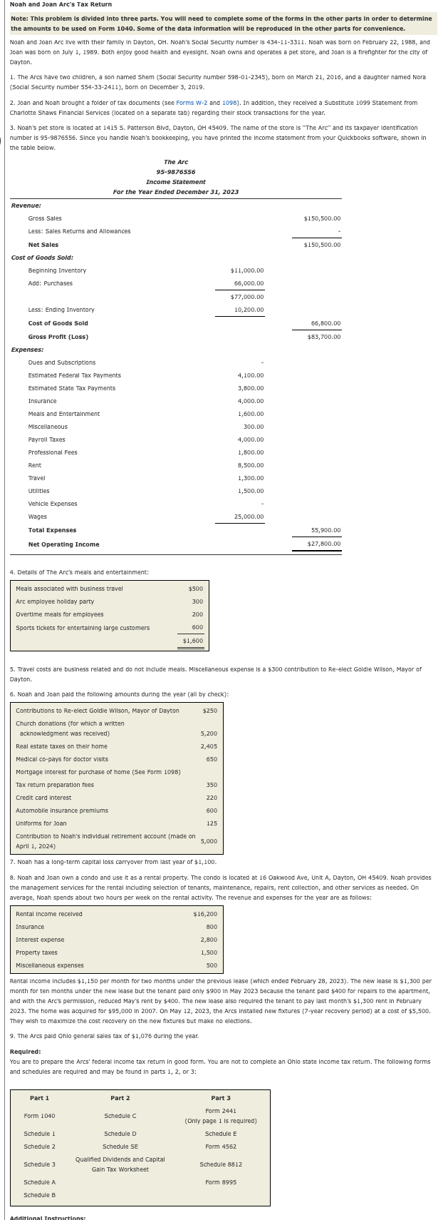 Noah and Joan Arc's Tax Return Note: This