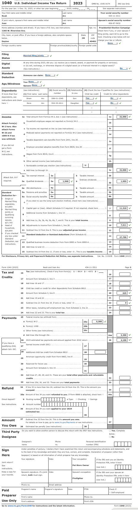 Noah and Joan Arc's Tax Return Note: This