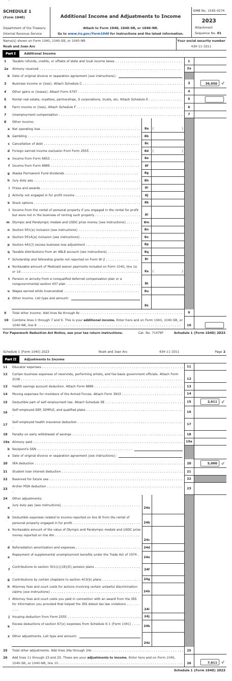 Noah and Joan Arc's Tax Return Note: This