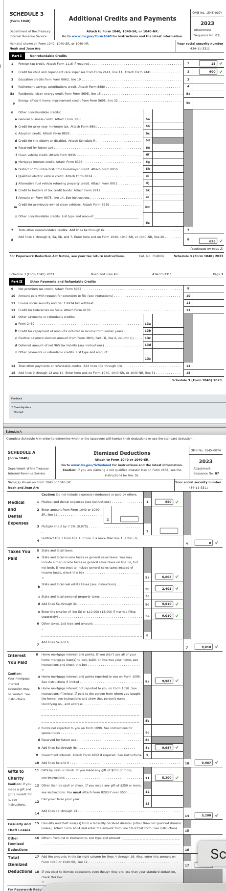 Noah and Joan Arc's Tax Return Note: This
