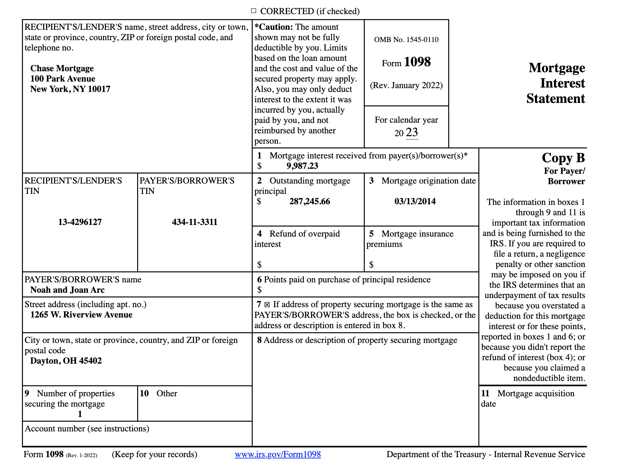 Noah and Joan Arc's Tax Return Note: This