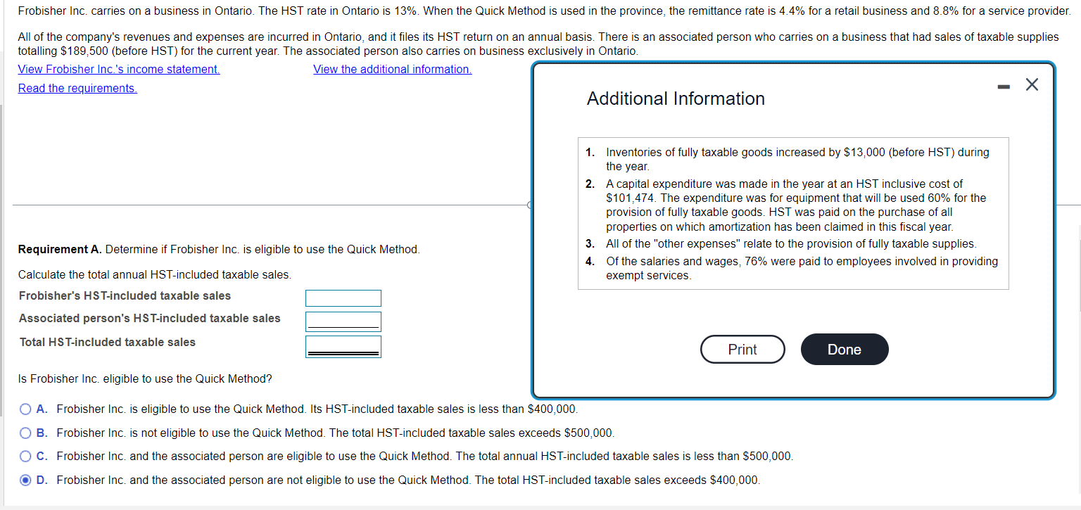 Frobisher Inc. carries on a business in Ontario.