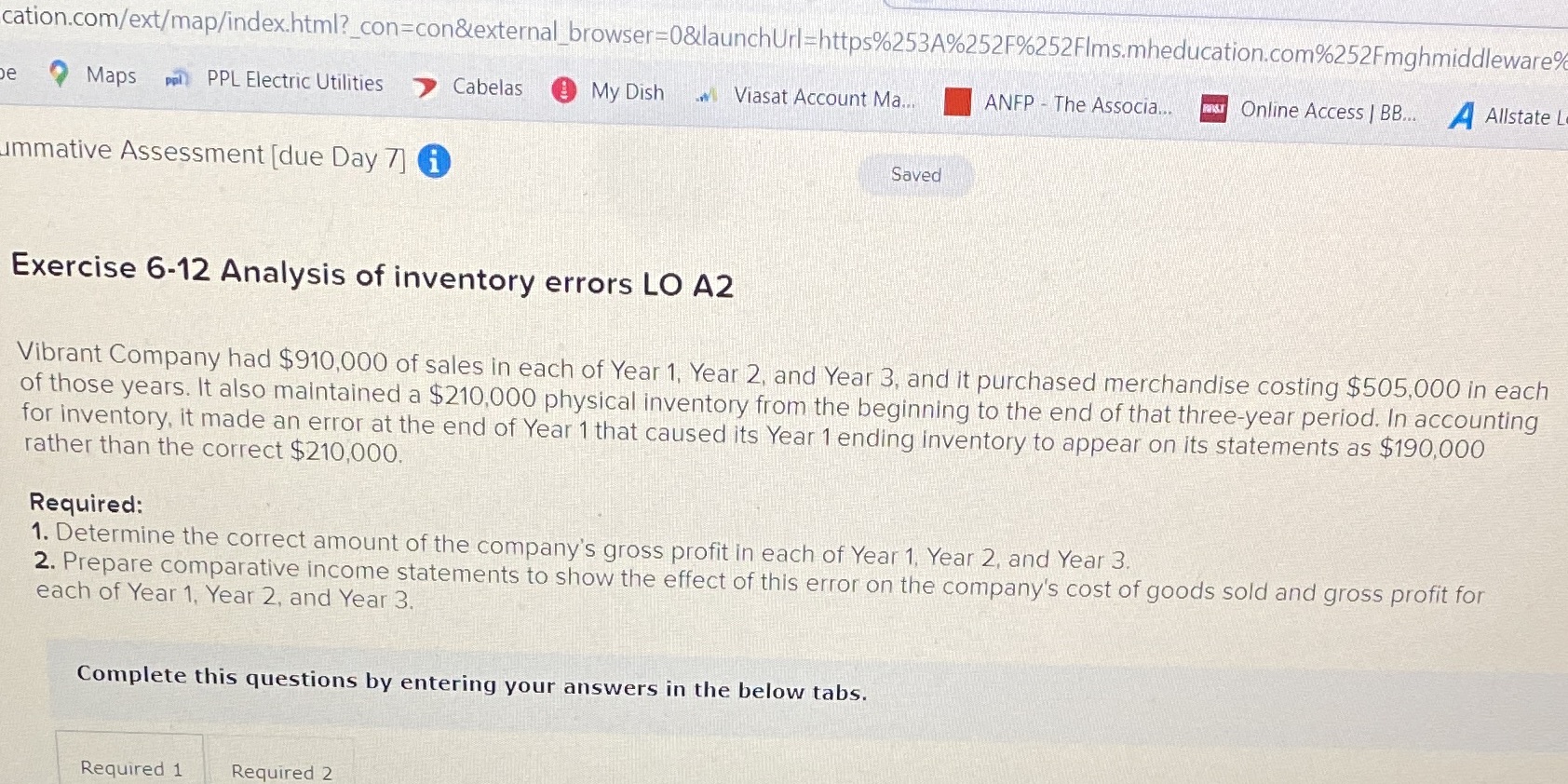 Determine the correct gross profit for year 1-3