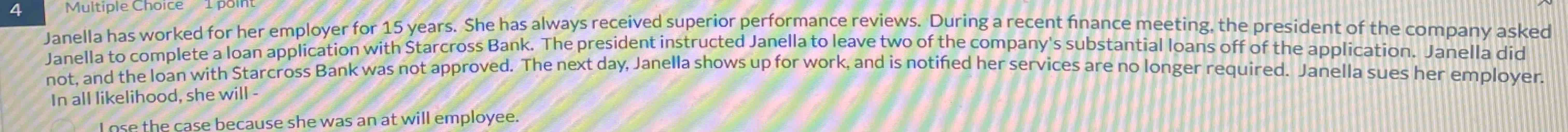 Janella has worked for her employer for 1 5