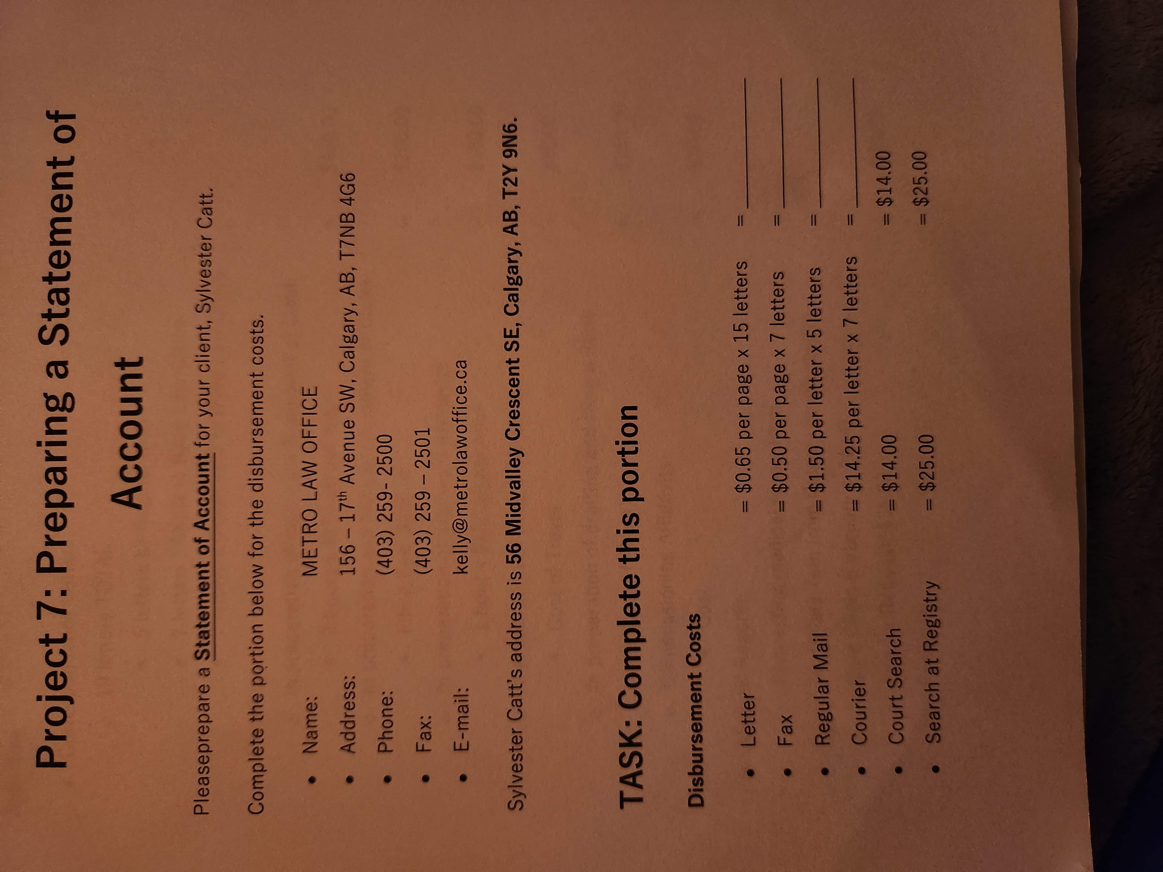 Project 7: Preparing a Statement of Account