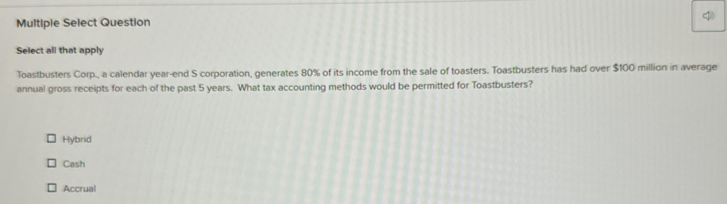 Multiple Select Question Select all that apply