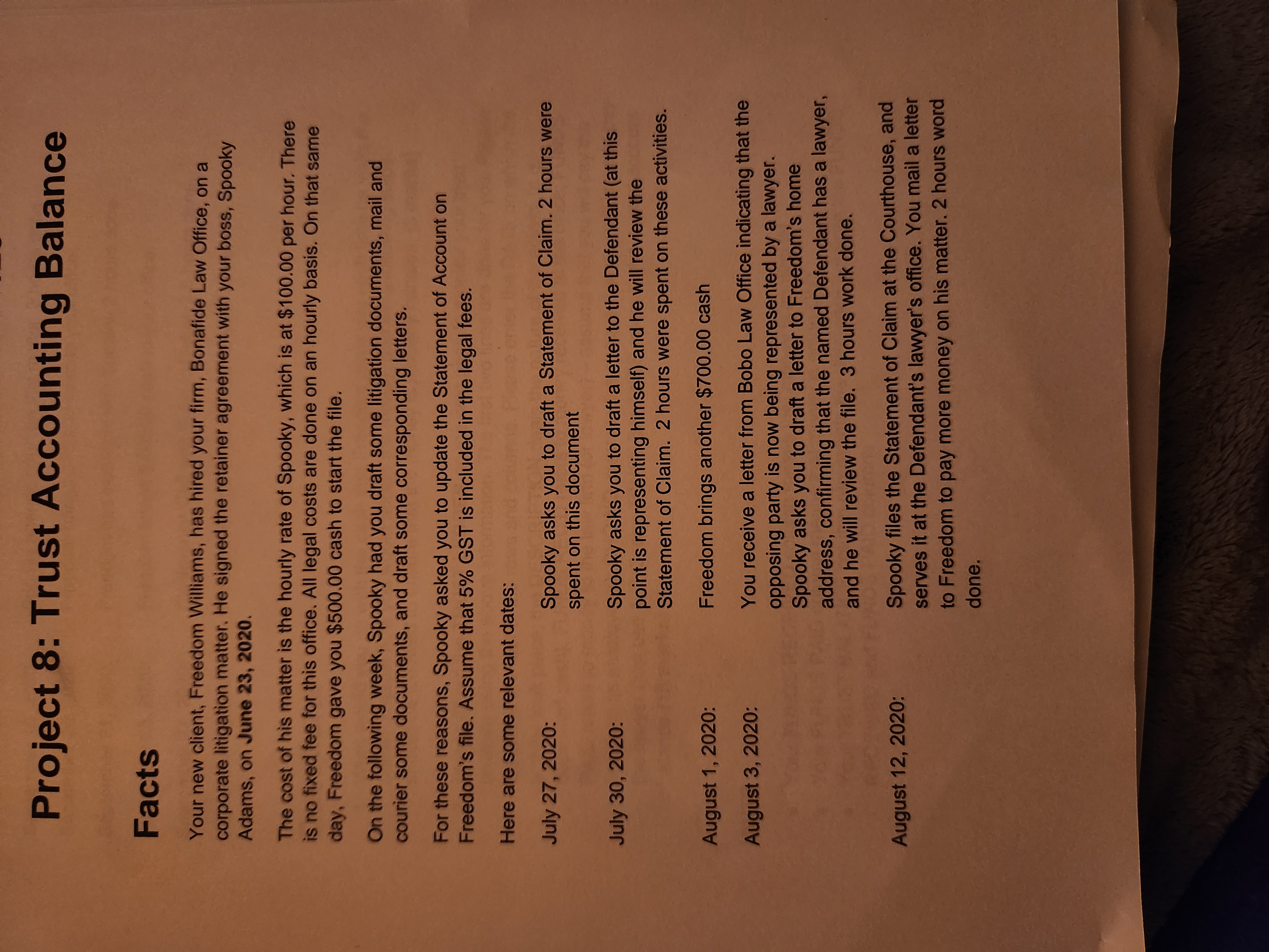 Project 7: Preparing a Statement of Account