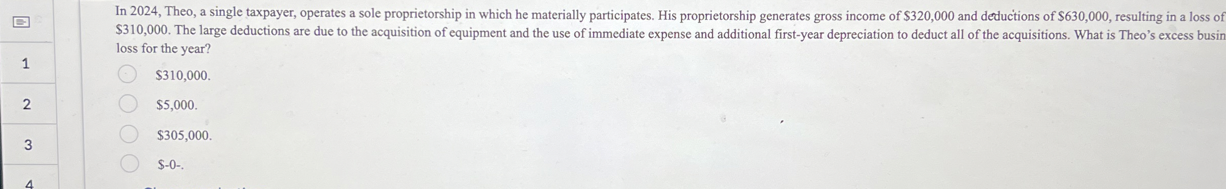 In 2 0 2 4 , Theo, a single taxpayer, operates a