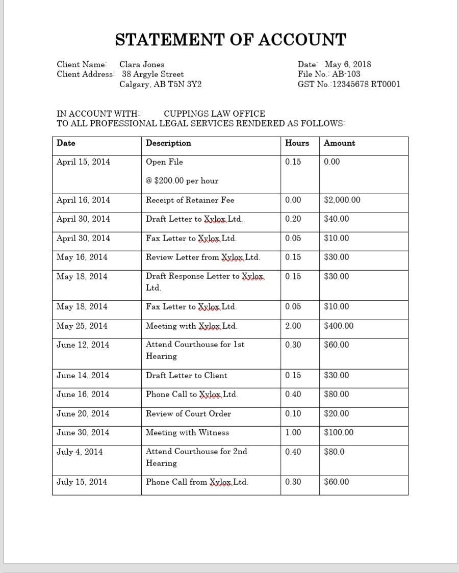 STATEMENT OF ACCOUNT Client Name: Clara Jones