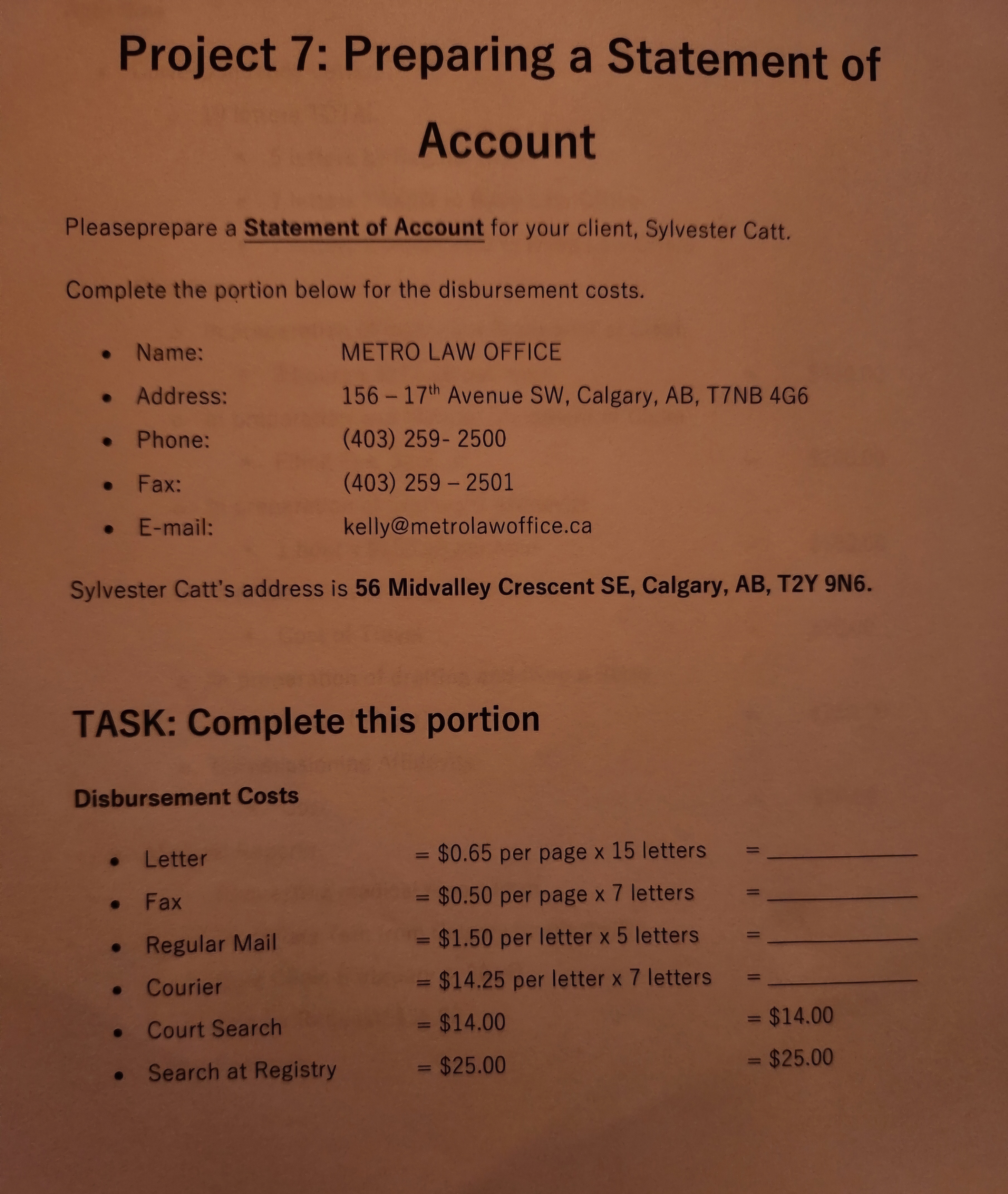 STATEMENT OF ACCOUNT Client Name: Clara Jones