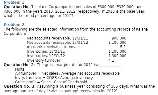 Problem 1 Question No. 1. Leland Corp. reported