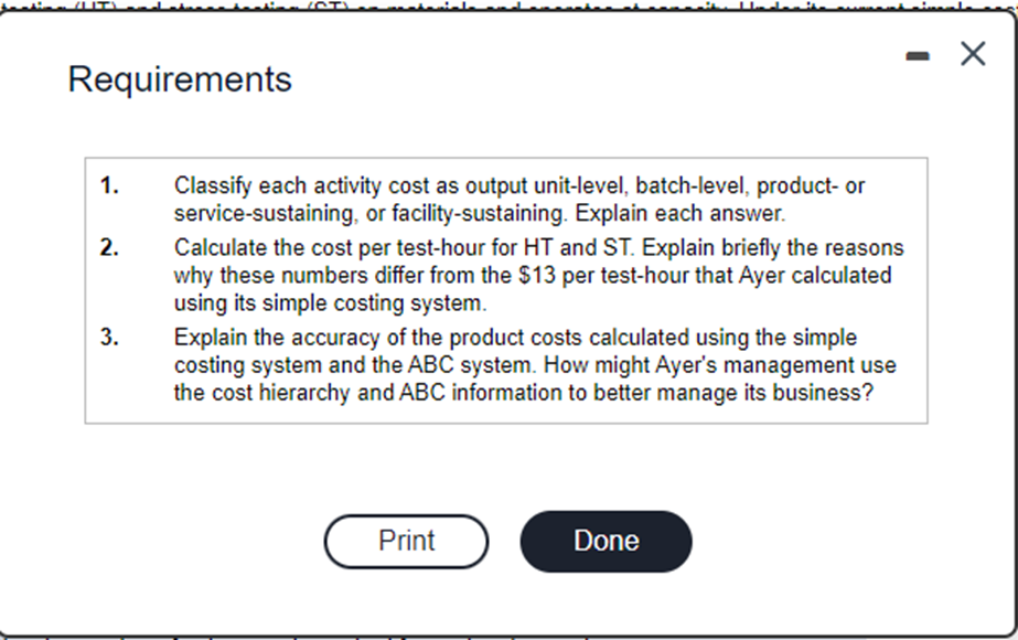 X Requirements 1. Classify each activity cost as