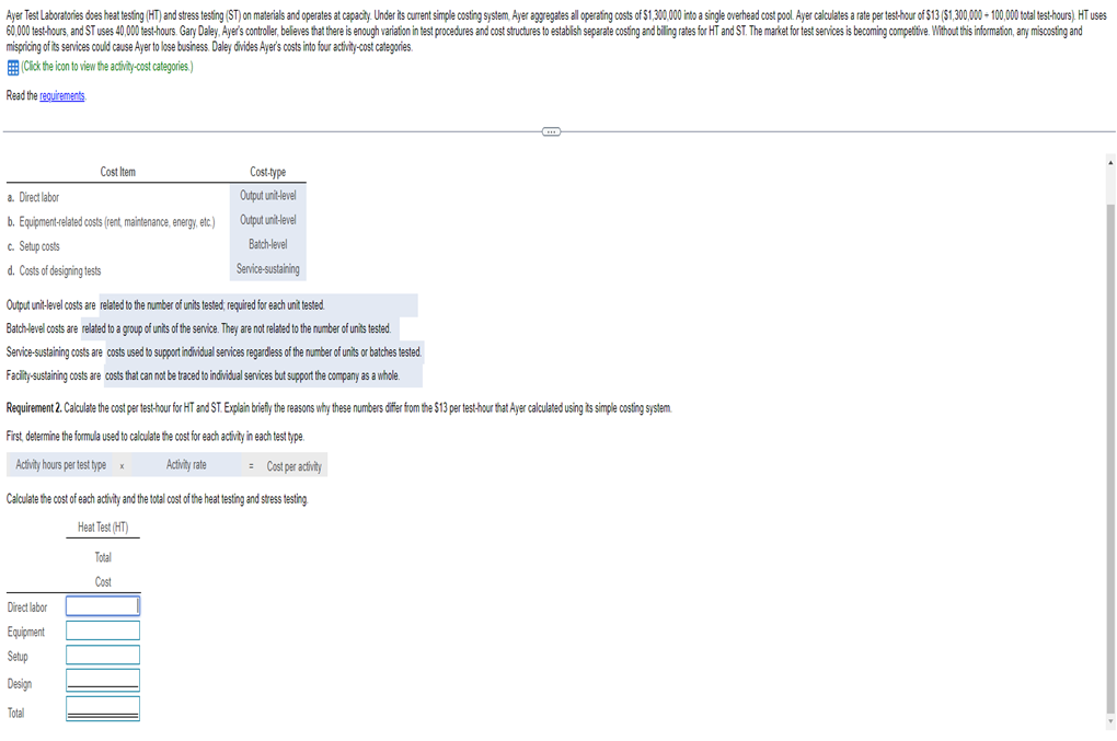X Requirements 1. Classify each activity cost as