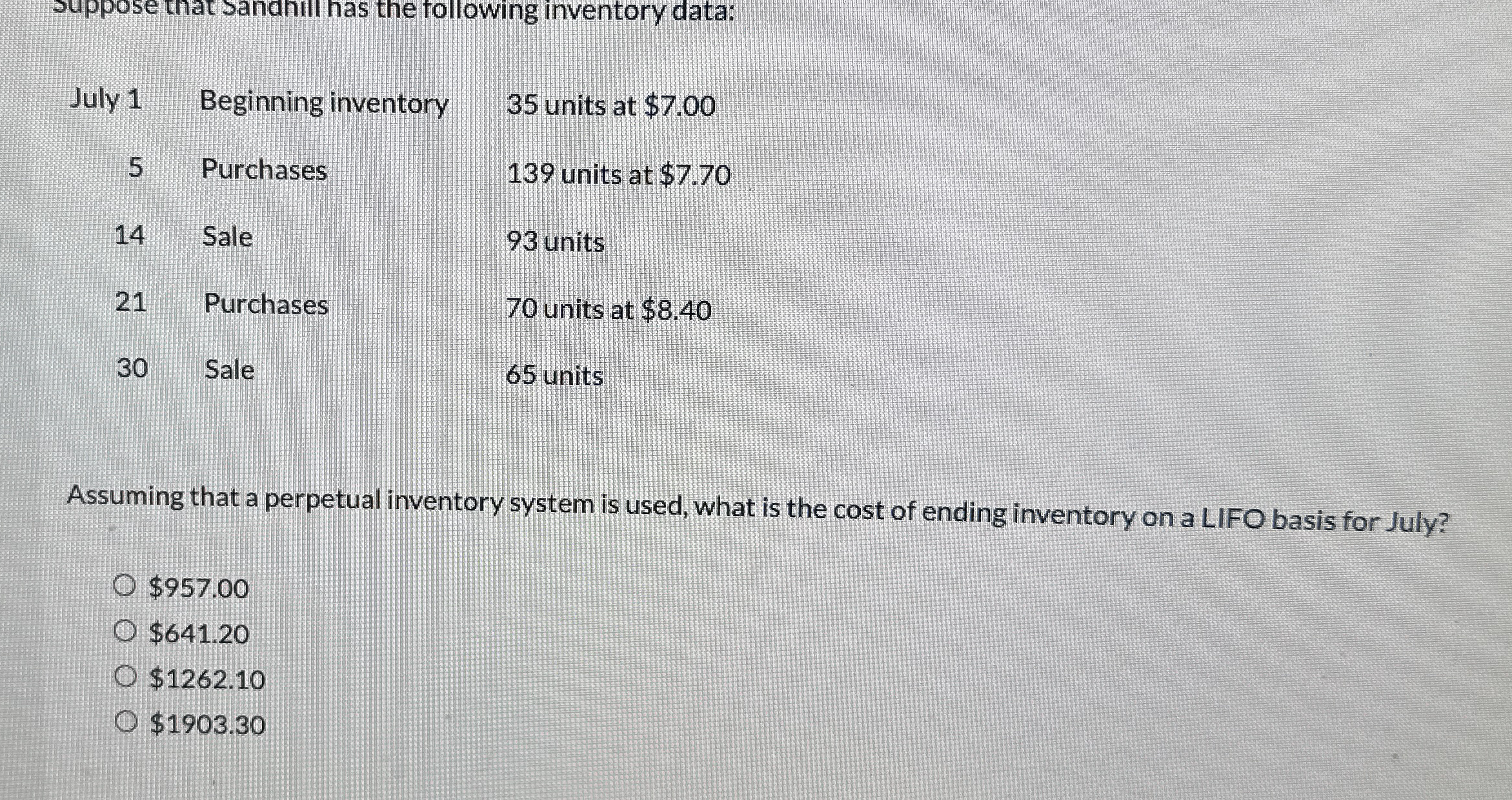\ table [ [ July 1 , Beginning inventory, 3 5