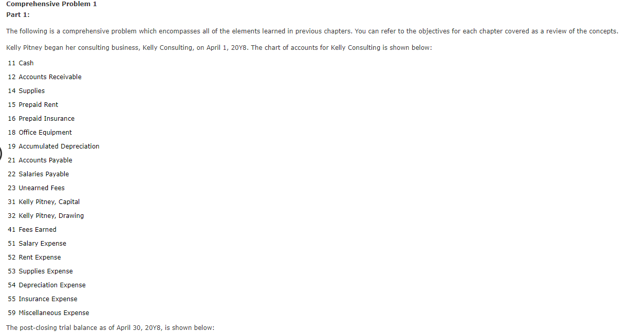 Comprehensive Problem 1 Part 1: The following is