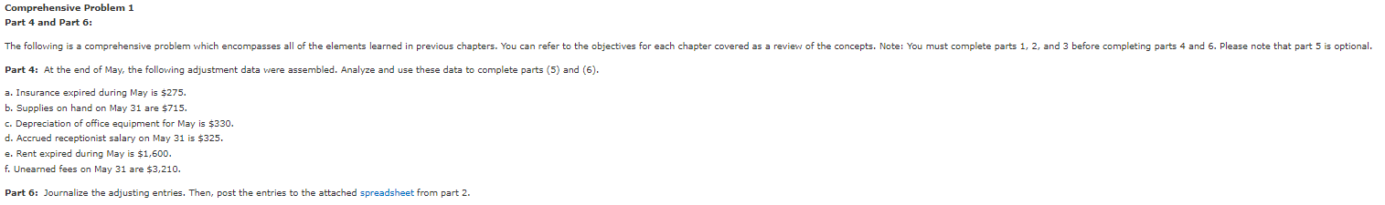 Comprehensive Problem 1 Part 1: The following is