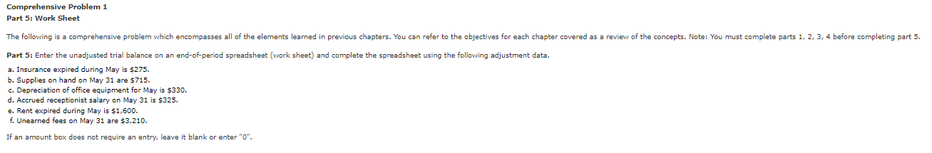 Comprehensive Problem 1 Part 1: The following is