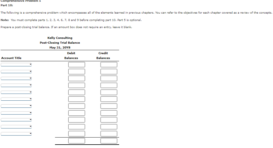 Comprehensive Problem 1 Part 1: The following is