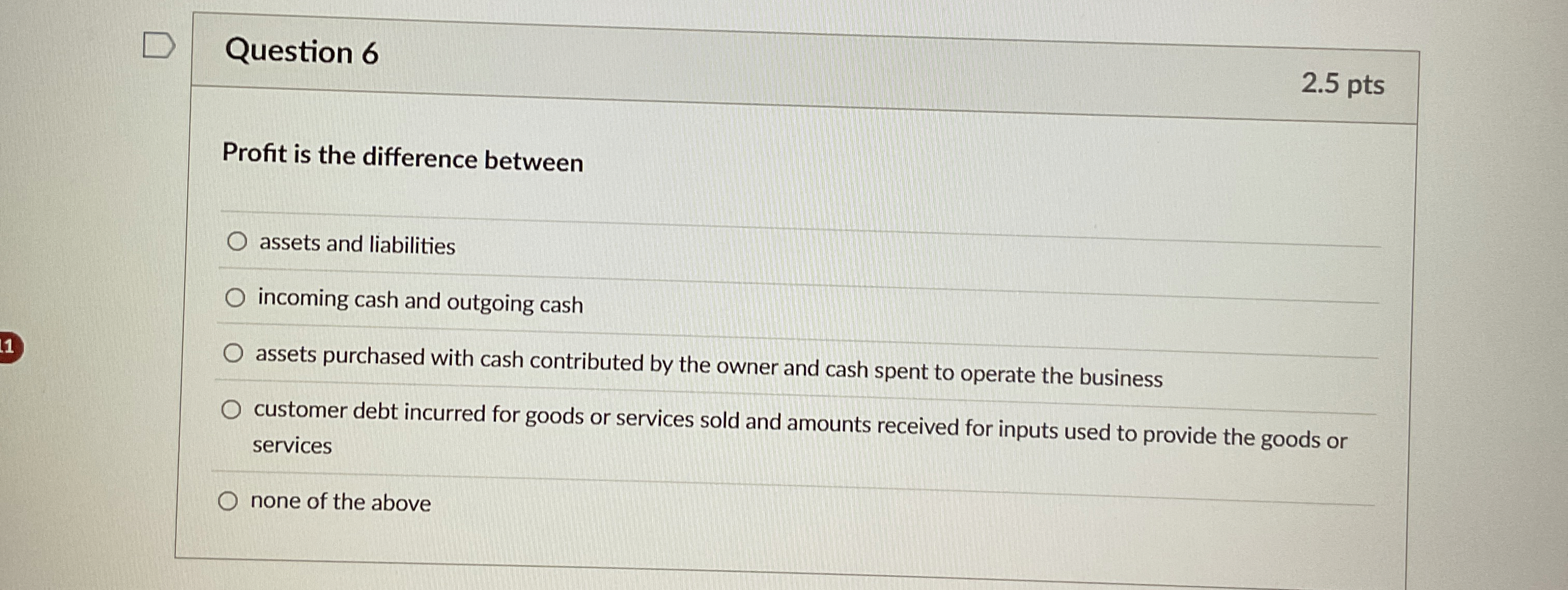Question 6 2 . 5 pts Profit is the difference