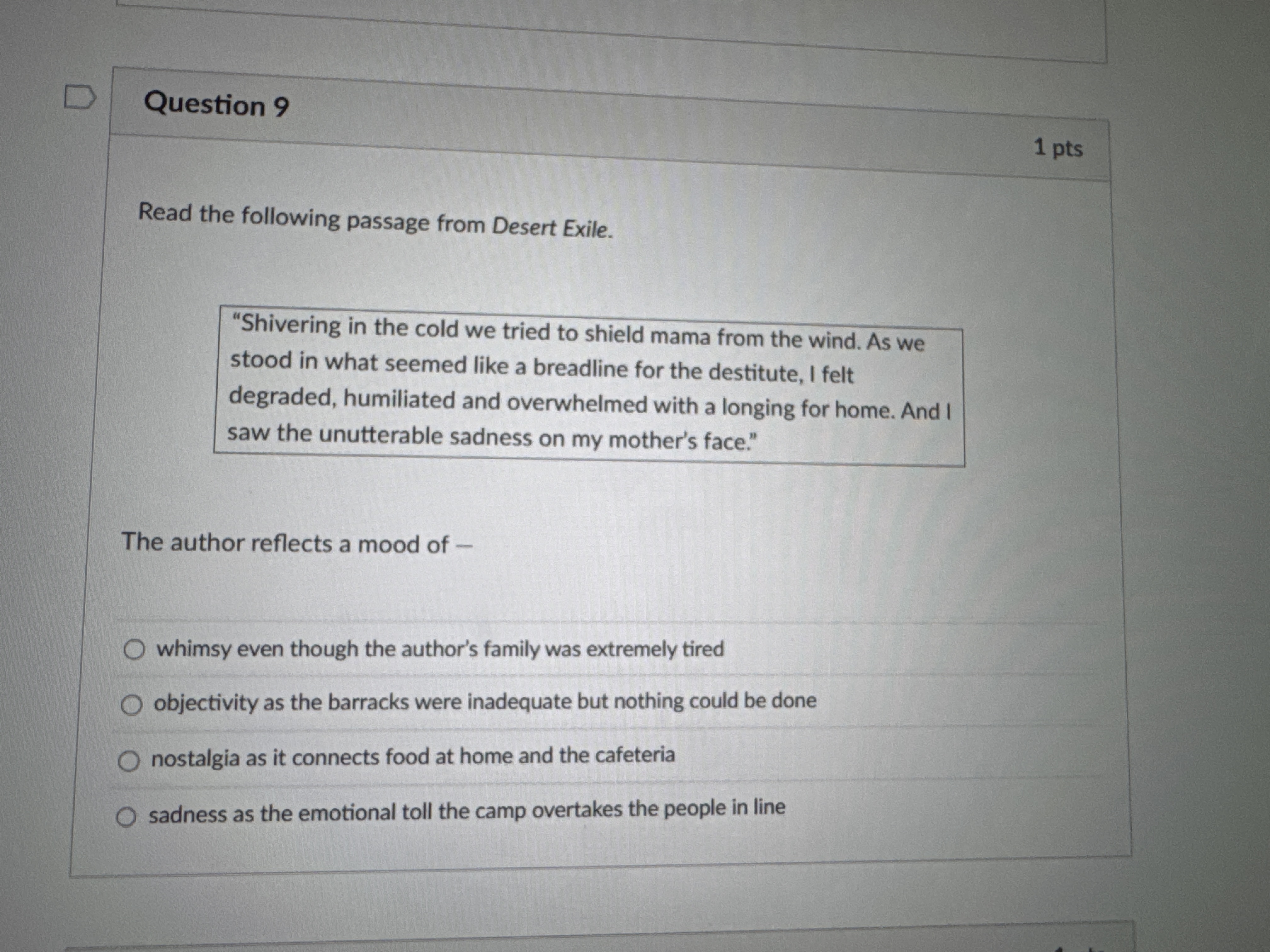 Answer ? D Question 9 1 pts Read the following