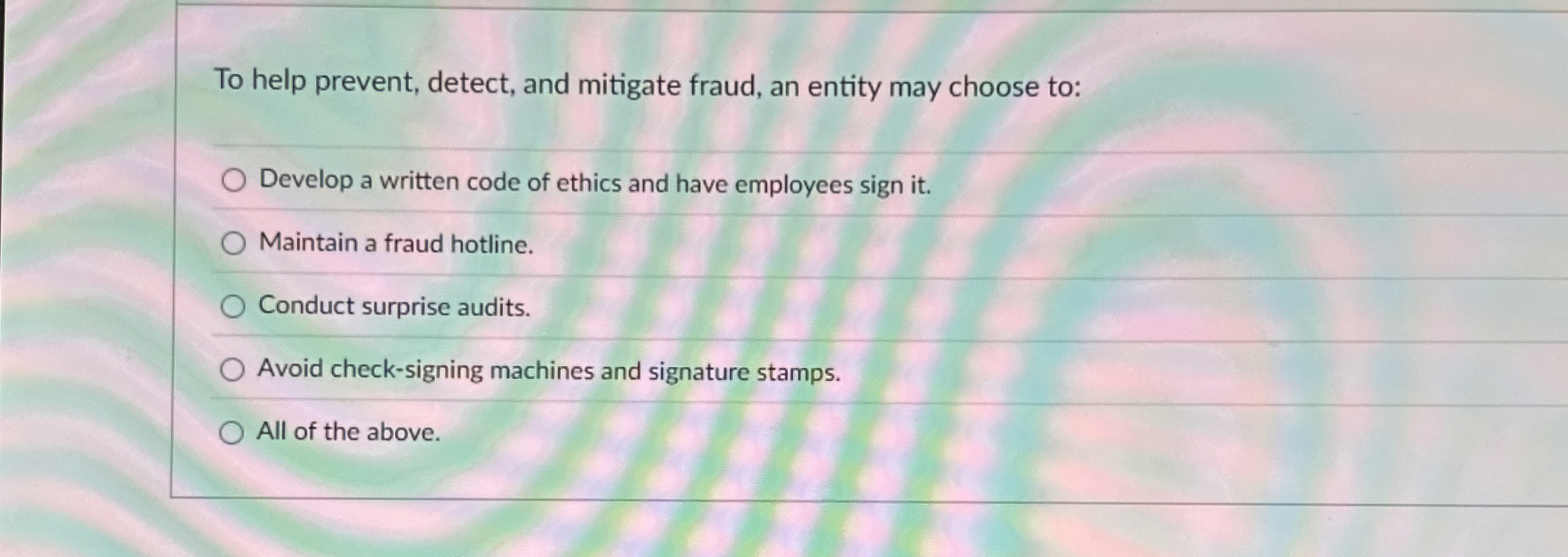 To help prevent, detect, and mitigate fraud, an