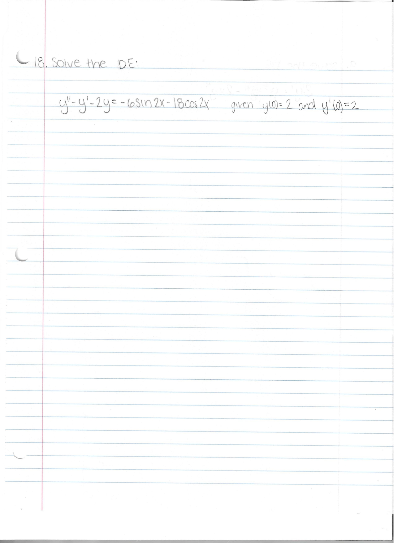 Solve question 18 please? 18, Solve the DE : y "